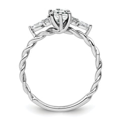 14K White Gold Polished Diamond and White Topaz Twisted Ring