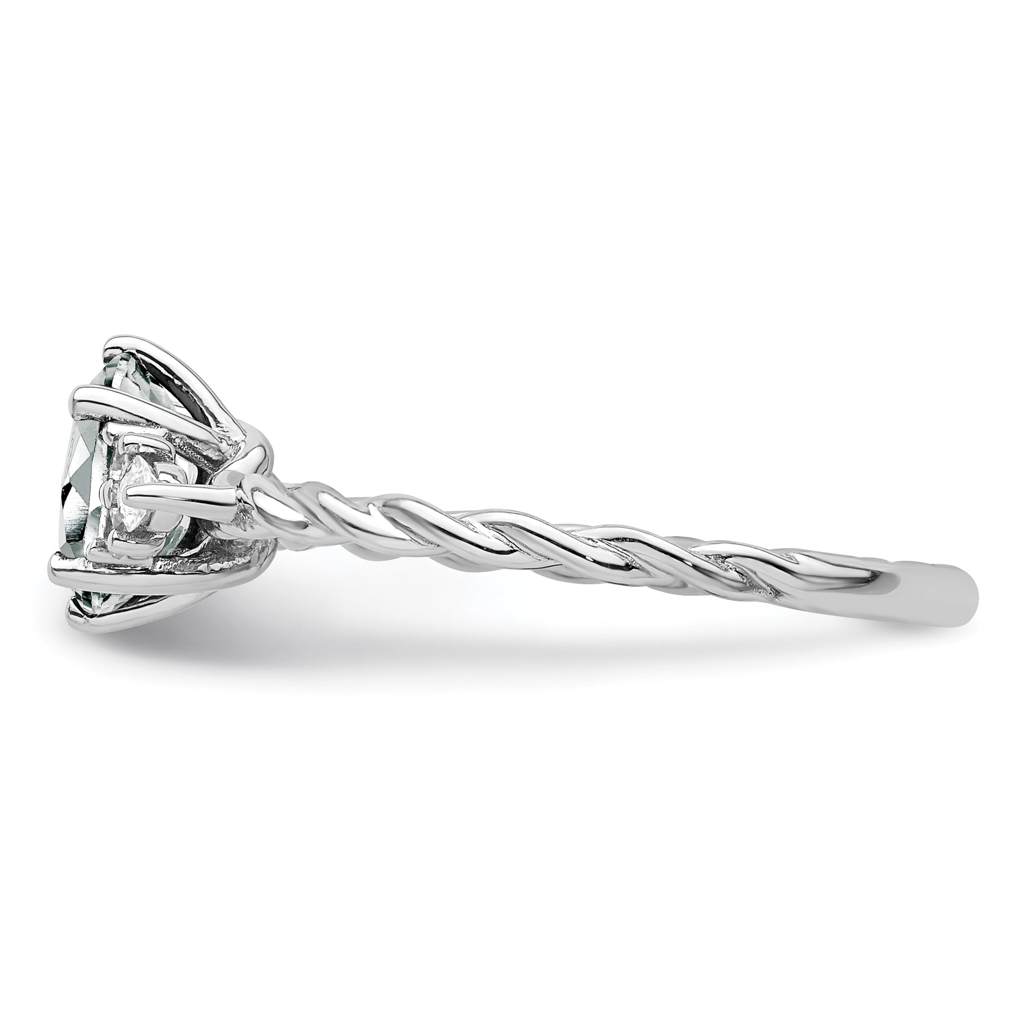 14K White Gold Polished Diamond and White Topaz Twisted Ring