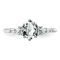 14K White Gold Polished Diamond and White Topaz Twisted Ring
