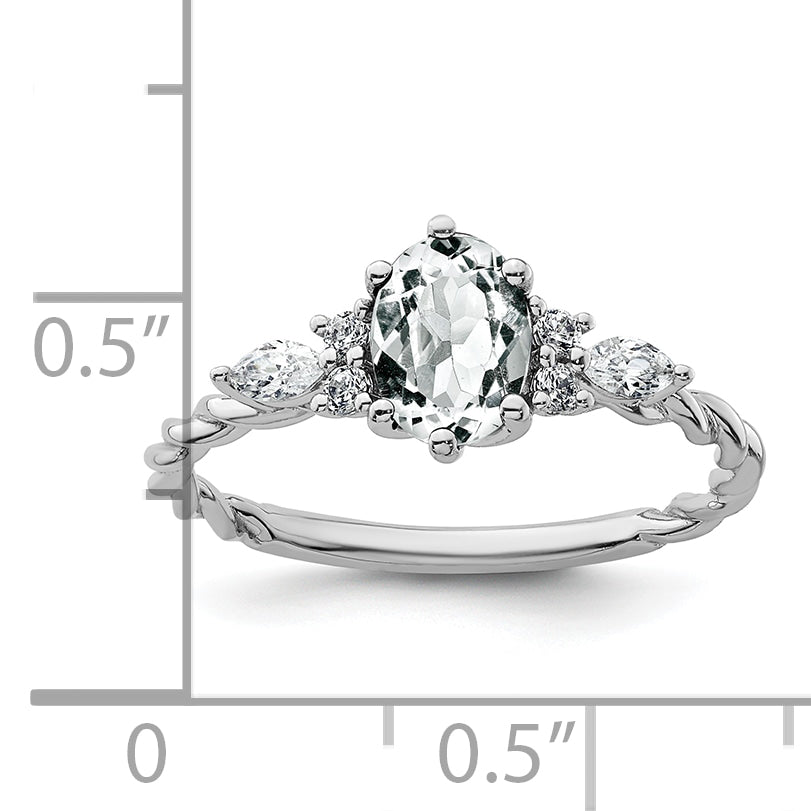 14K White Gold Polished Diamond and White Topaz Twisted Ring