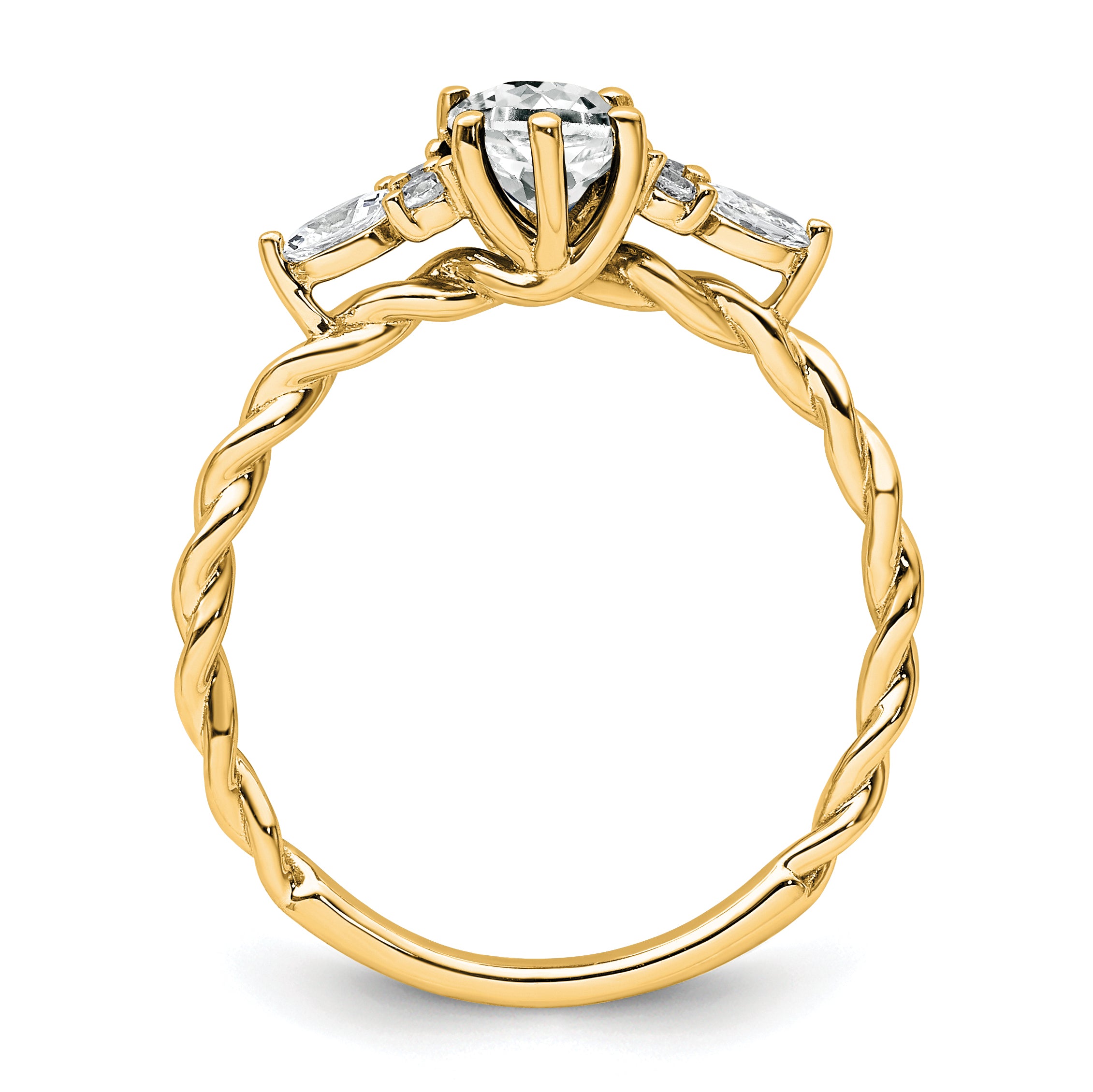 14K Polished Diamond and White Topaz Twisted Ring