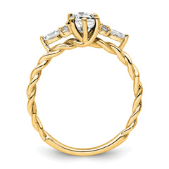 14K Polished Diamond and White Topaz Twisted Ring