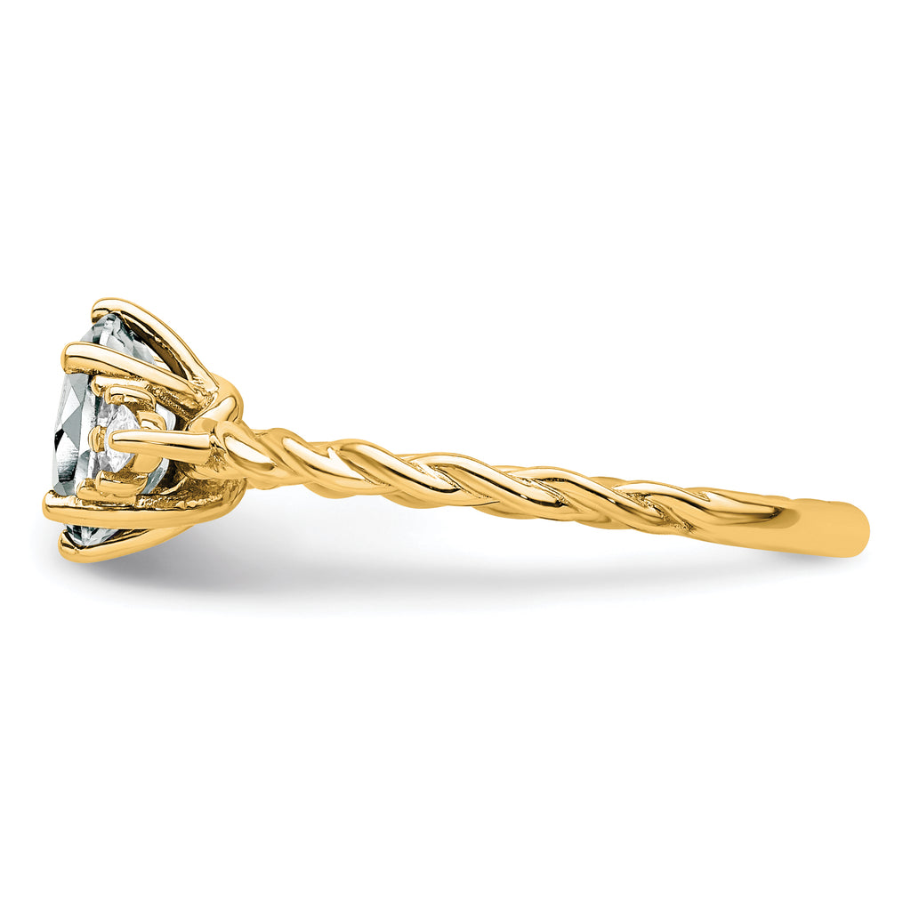 14K Polished Diamond and White Topaz Twisted Ring