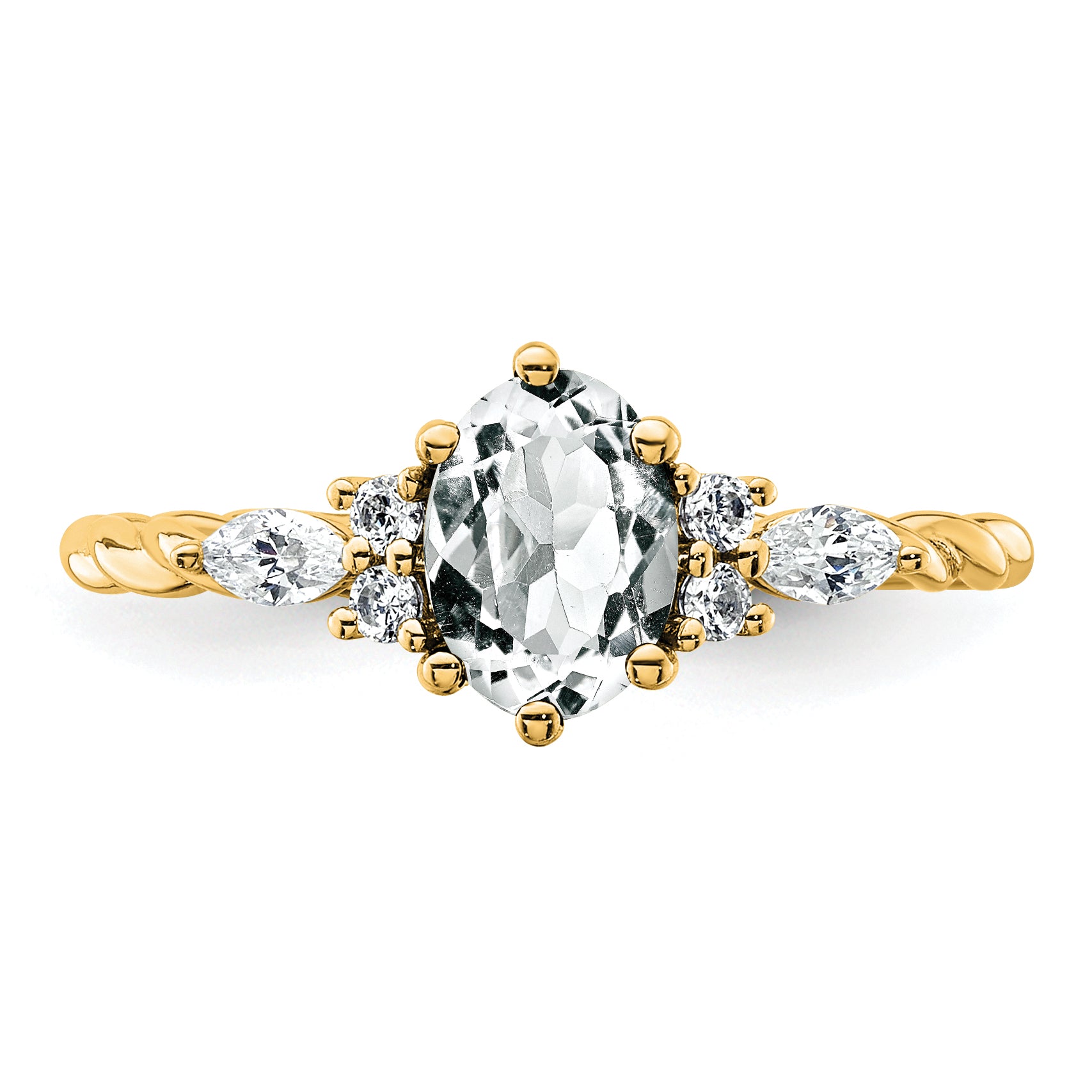 14K Polished Diamond and White Topaz Twisted Ring