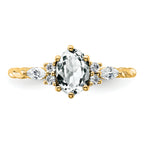 14K Polished Diamond and White Topaz Twisted Ring