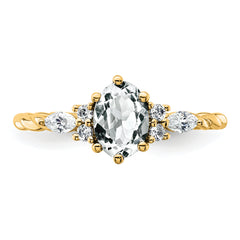 14K Polished Diamond and White Topaz Twisted Ring
