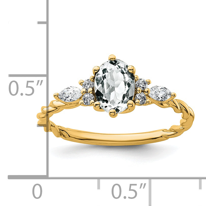 14K Polished Diamond and White Topaz Twisted Ring