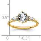 14K Polished Diamond and White Topaz Twisted Ring