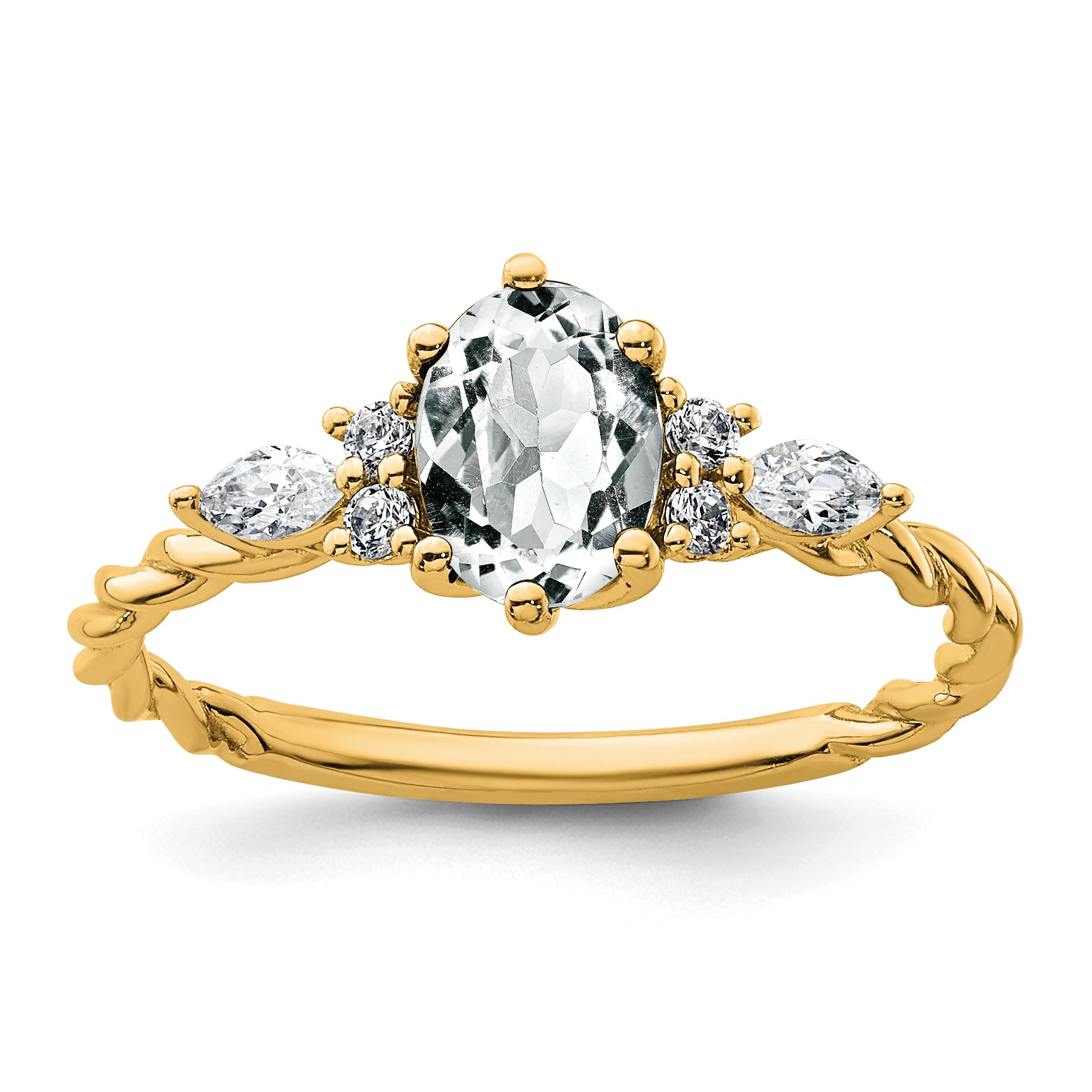 14K Polished Diamond and White Topaz Twisted Ring Main image
