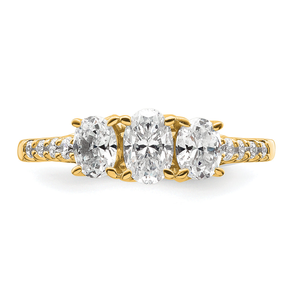 14k 1 1/8 carat Lab Grown Diamond VS/SI+ G+ Oval Complete Three Stone Engagement Ring