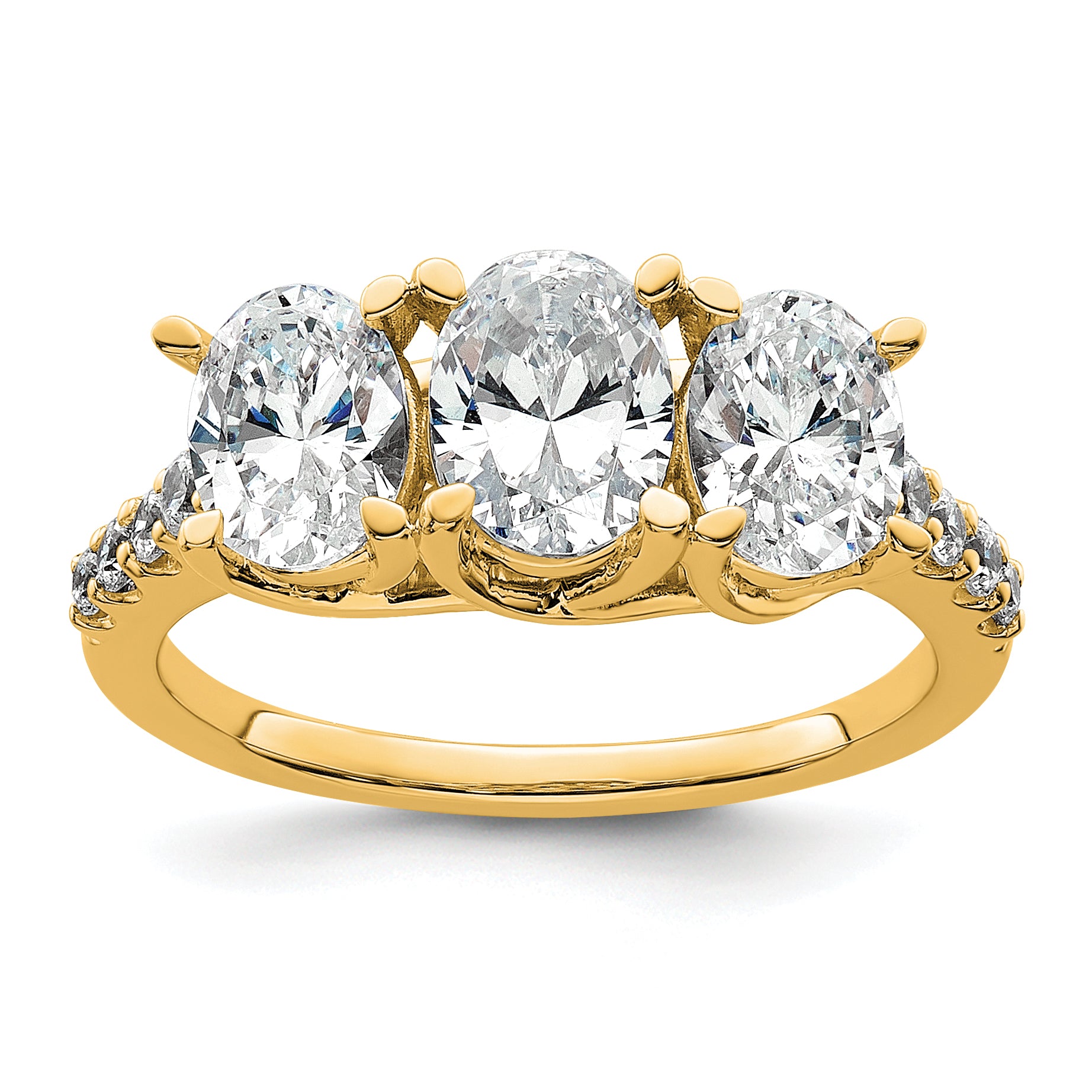 14k 1 5/8 carat Lab Grown Diamond VS/SI+ G+ Oval Complete Three Stone Engagement Ring Main image