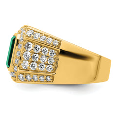 10k 1 7/8 carat Lab Grown Diamond VS/SI+ G+ and Lab Created Emerald Men's Ring