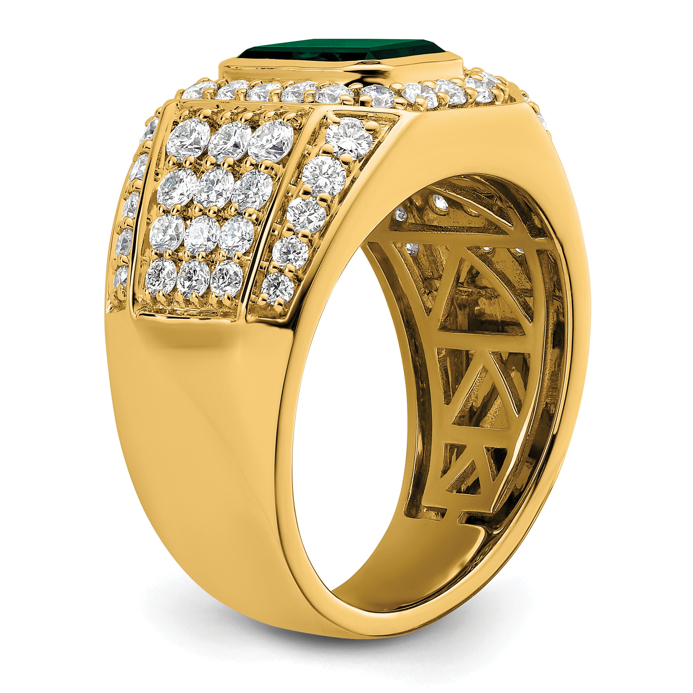 10k 1 7/8 carat Lab Grown Diamond VS/SI+ G+ and Lab Created Emerald Men's Ring