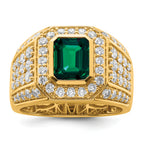 10k 1 7/8 carat Lab Grown Diamond VS/SI+ G+ and Lab Created Emerald Men's Ring