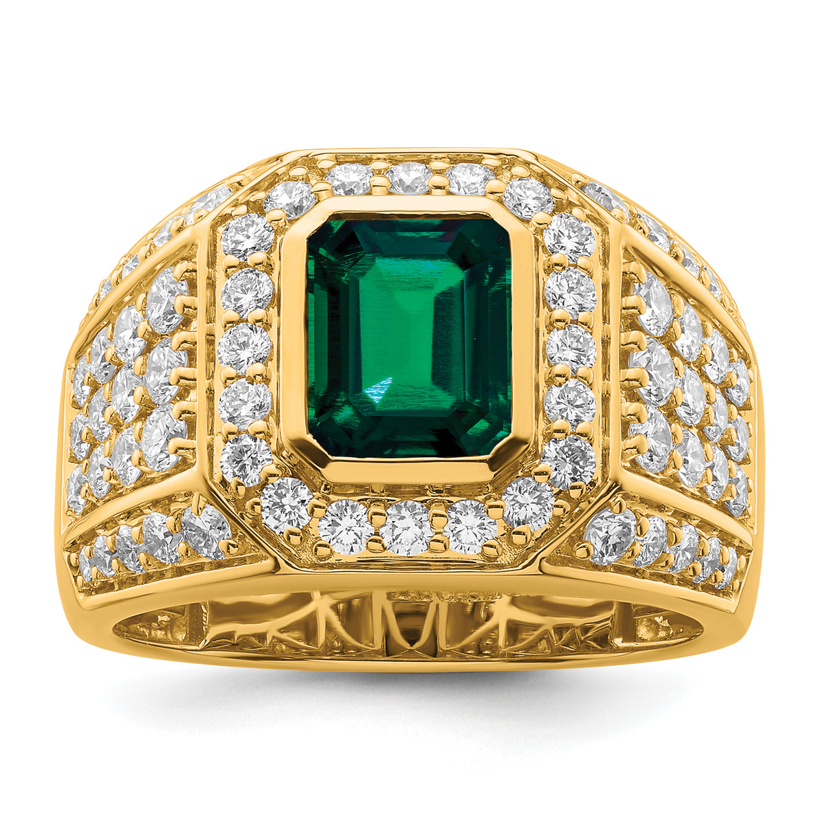 10k 1 7/8 carat Lab Grown Diamond VS/SI+ G+ and Lab Created Emerald Men's Ring