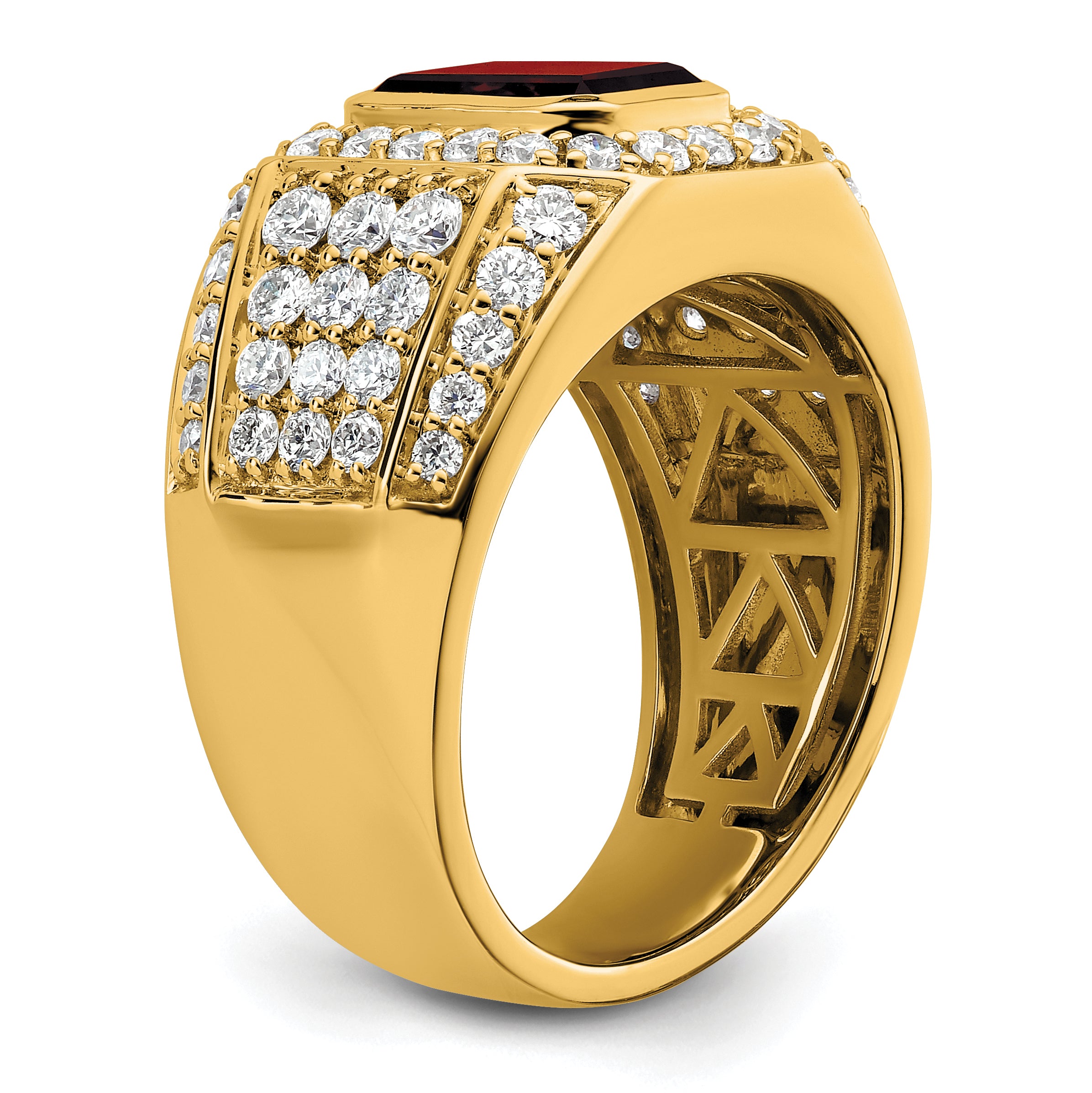 10k 1 7/8 carat Lab Grown Diamond VS/SI+ G+ and Lab Created Ruby Men's Ring