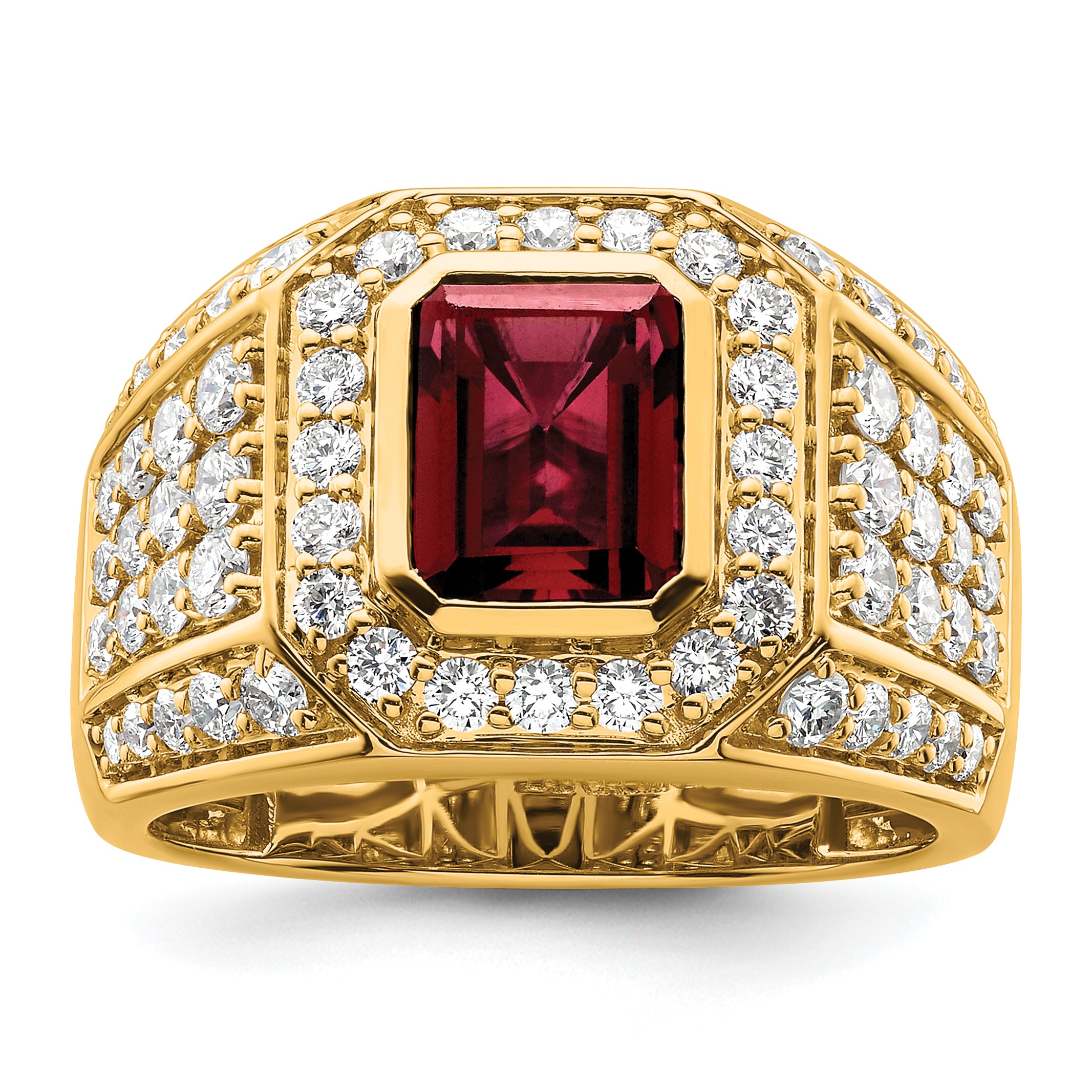 10k 1 7/8 carat Lab Grown Diamond VS/SI+ G+ and Lab Created Ruby Men's Ring Main image