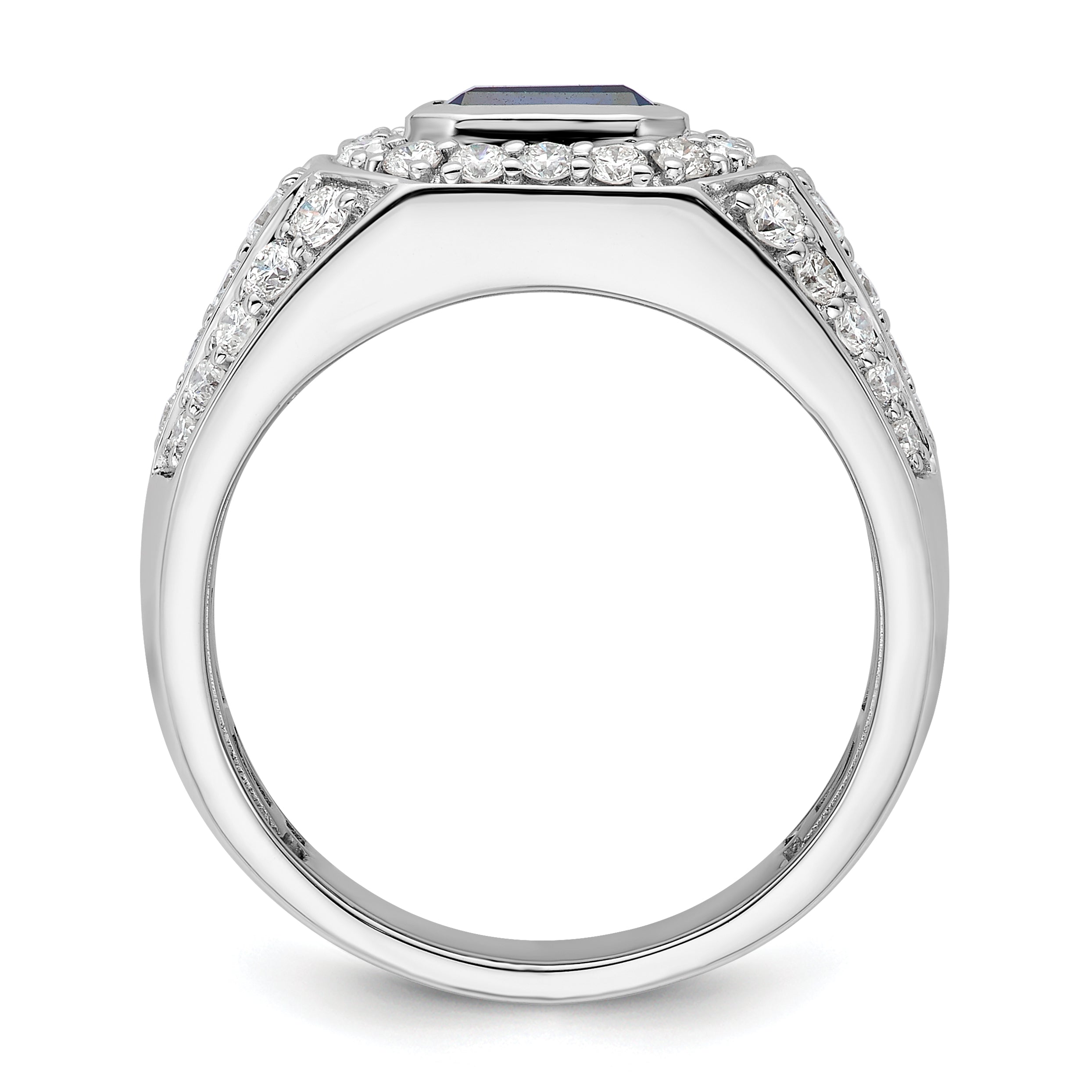 10k White Gold 1 7/8 carat Lab Grown Diamond VS/SI+ G+ and Lab Created Blue Sapphire Men's Ring Secondary image