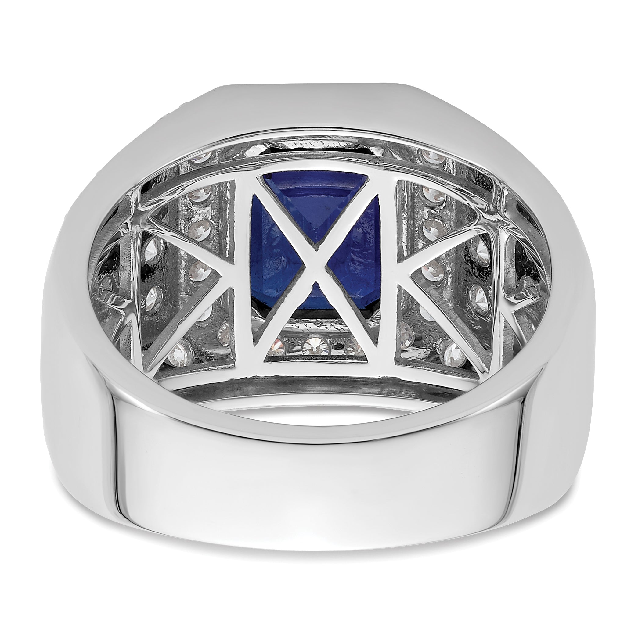 10k White Gold 1 7/8 carat Lab Grown Diamond VS/SI+ G+ and Lab Created Blue Sapphire Men's Ring