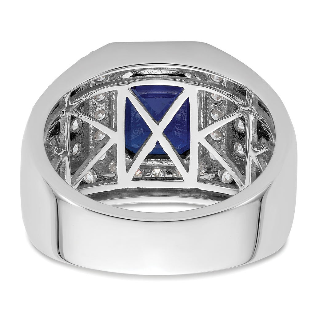 10k White Gold 1 7/8 carat Lab Grown Diamond VS/SI+ G+ and Lab Created Blue Sapphire Men's Ring