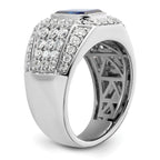 10k White Gold 1 7/8 carat Lab Grown Diamond VS/SI+ G+ and Lab Created Blue Sapphire Men's Ring