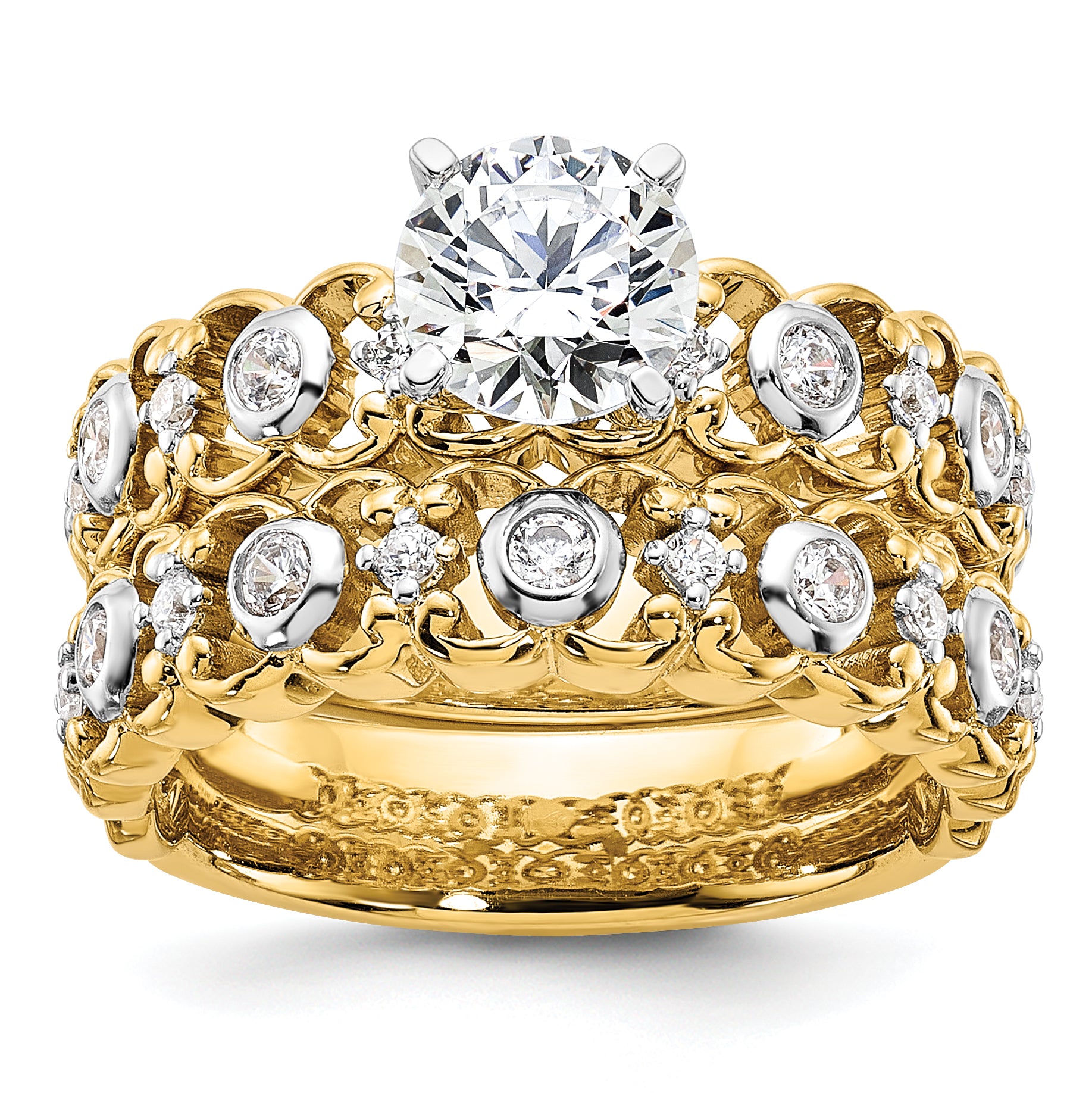 14k Two Tone 1/5 carat Lab Grown Diamond VS/SI+ G+ Semi Mount Peg Set Engagement Ring