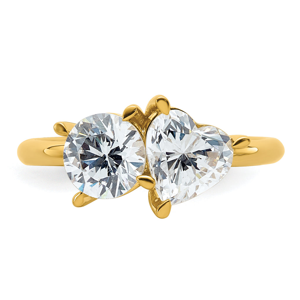 14k Two Stone 1 carat Round and 1 1/8 carat Heart Ring Mounting (No Stones Included)