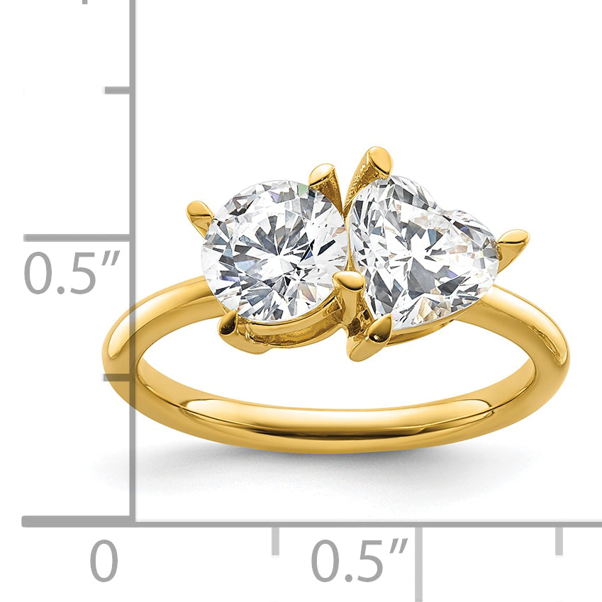 14k Two Stone 1 carat Round and 1 1/8 carat Heart Ring Mounting (No Stones Included)