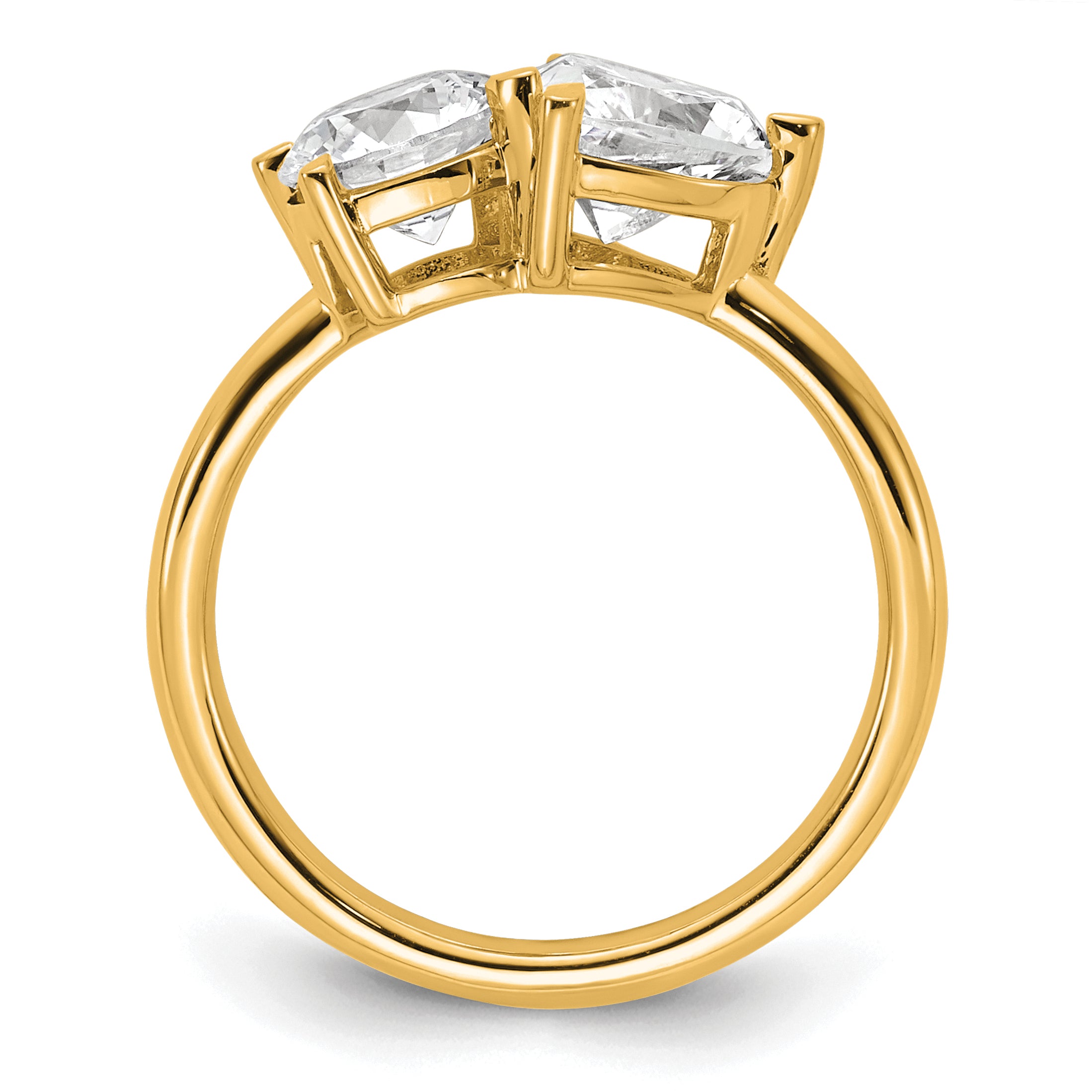 14k 2 1/8 carat Lab Grown Diamond VS+ F+ Round and Heart Complete Asymmetrical Two Stone Engagement Ring