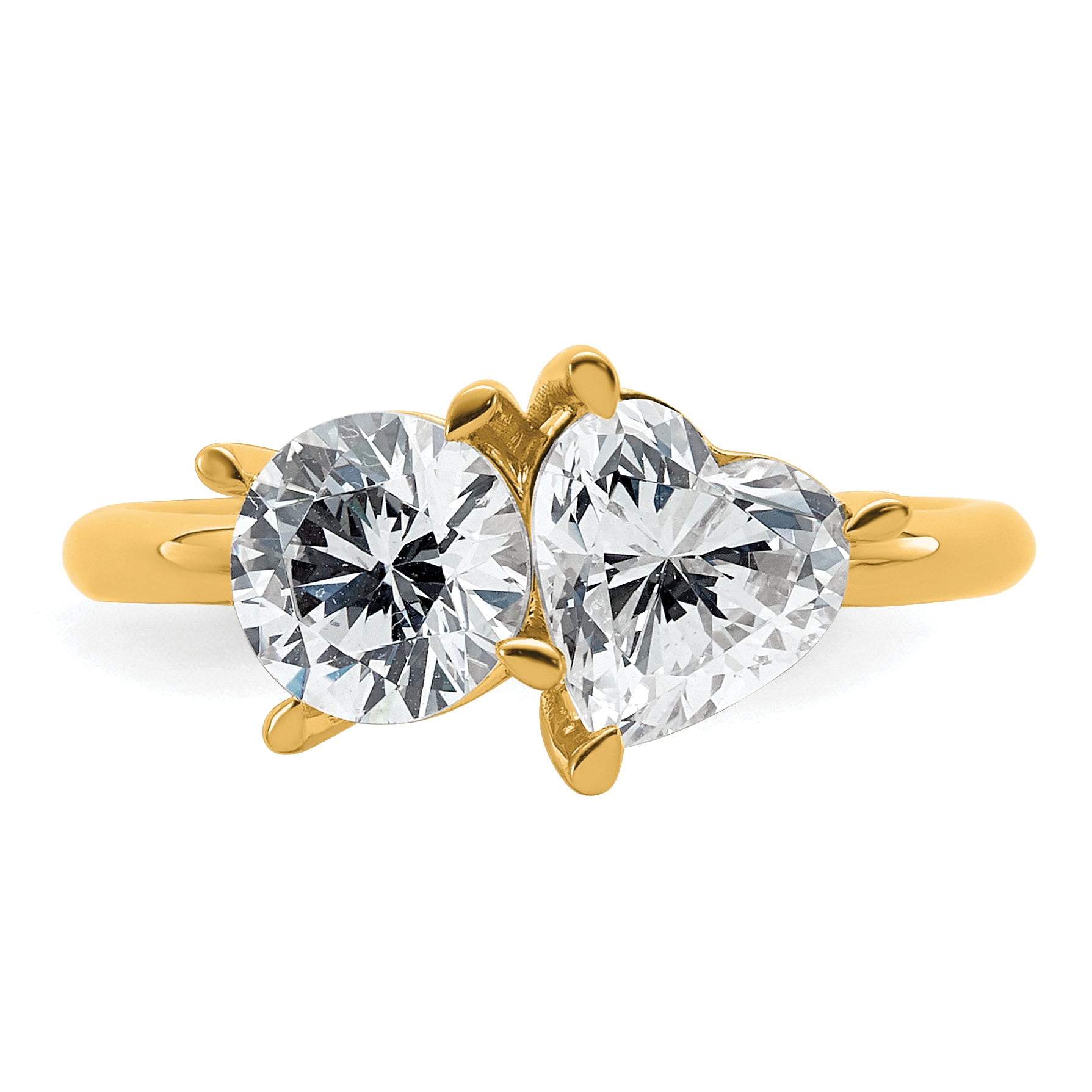 14k 2 1/8 carat Lab Grown Diamond VS+ F+ Round and Heart Complete Asymmetrical Two Stone Engagement Ring