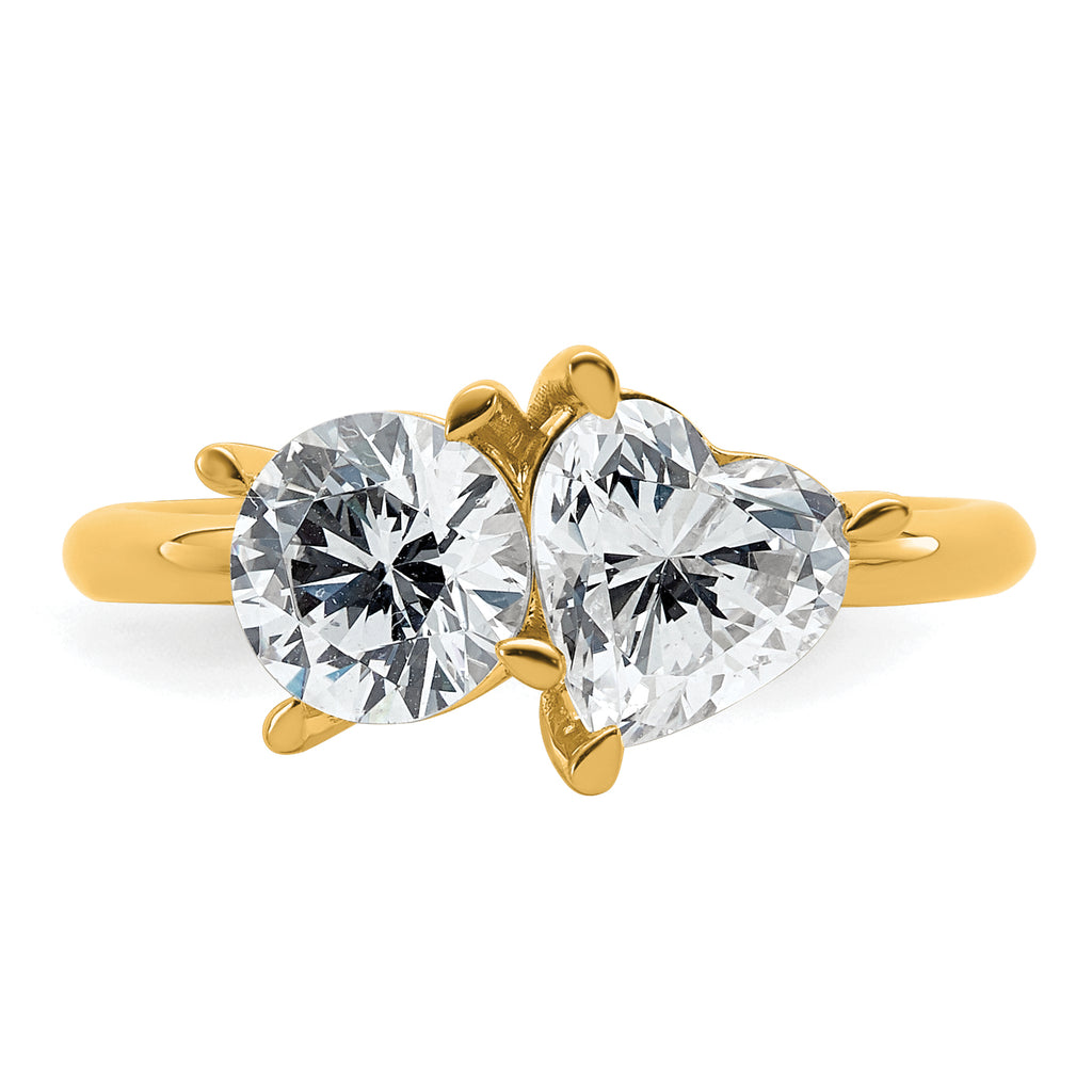 14k 2 1/8 carat Lab Grown Diamond VS+ F+ Round and Heart Complete Asymmetrical Two Stone Engagement Ring