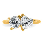 14k 2 1/8 carat Lab Grown Diamond VS+ F+ Round and Heart Complete Asymmetrical Two Stone Engagement Ring