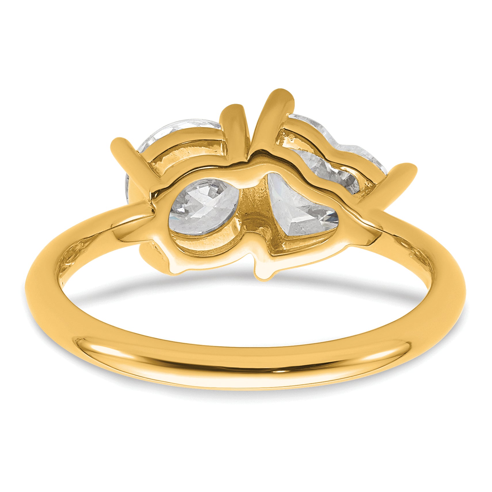 14k 2 1/8 carat Lab Grown Diamond VS+ F+ Round and Heart Complete Asymmetrical Two Stone Engagement Ring
