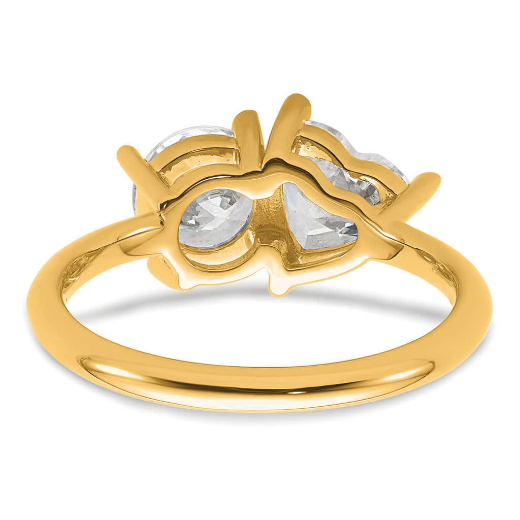 14k 2 1/8 carat Lab Grown Diamond VS+ F+ Round and Heart Complete Asymmetrical Two Stone Engagement Ring