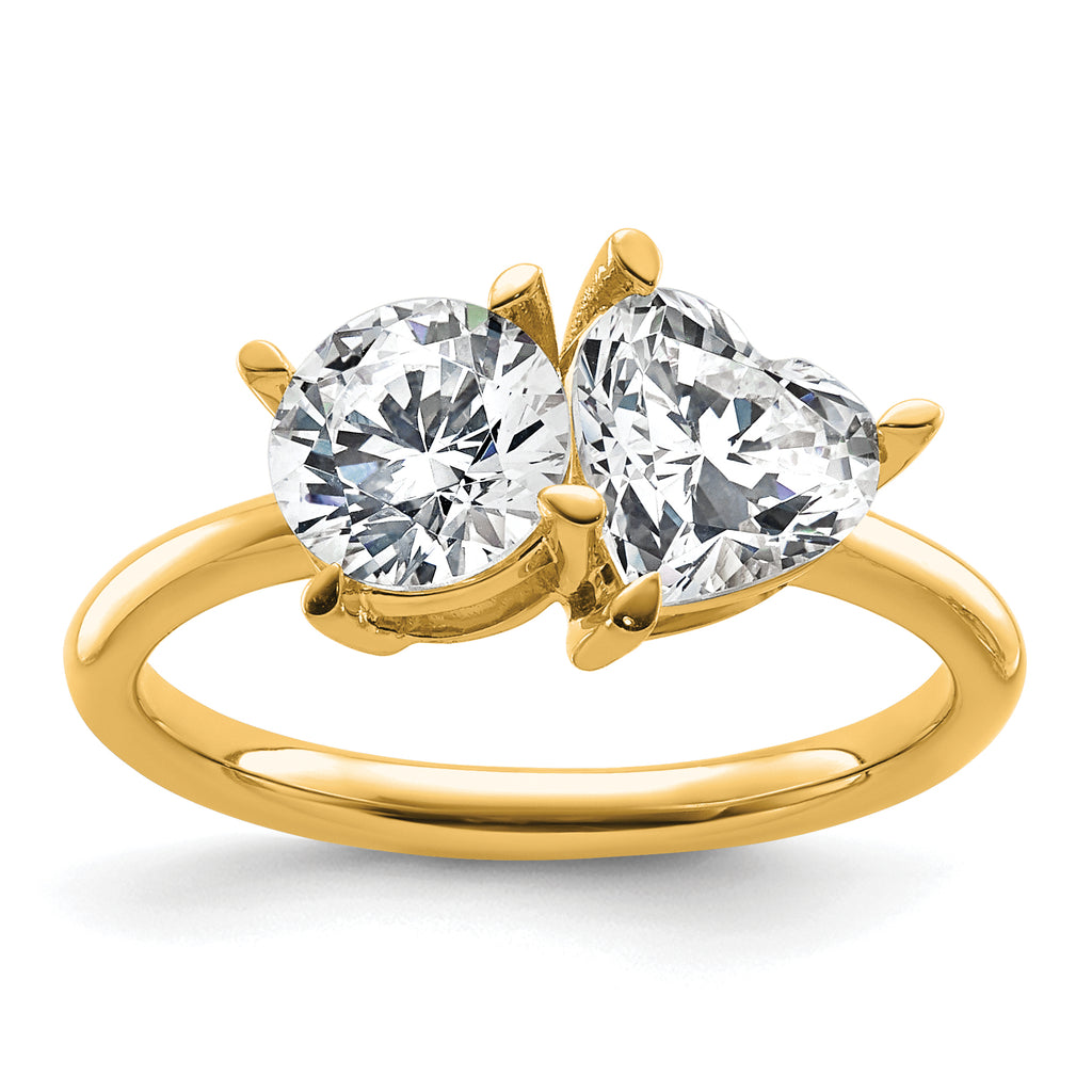 14k 2 1/8 carat Lab Grown Diamond VS+ F+ Round and Heart Complete Asymmetrical Two Stone Engagement Ring