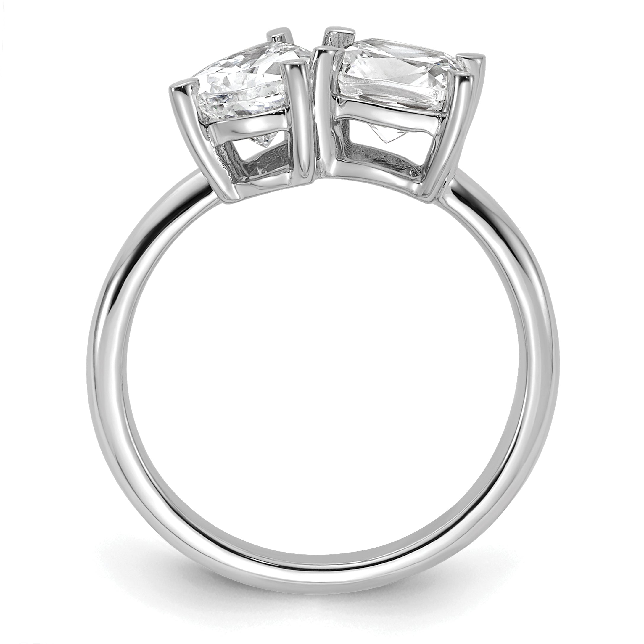 14k White Gold 2 carat Lab Grown Diamond VS+ F+ Cushion and Pear Complete Asymmetrical Two Stone Engagement Ring Secondary image