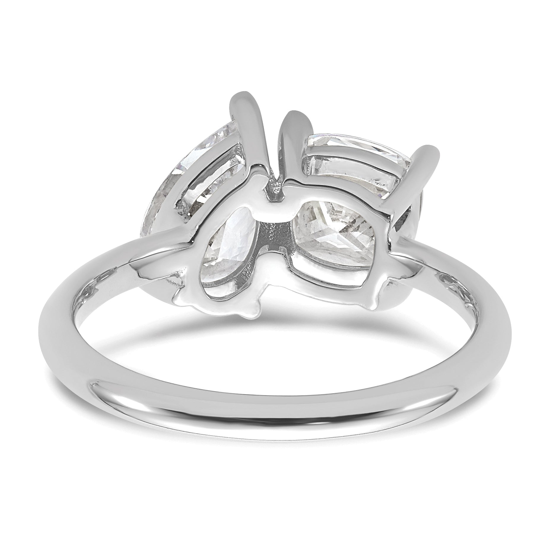 14k White Gold 2 carat Lab Grown Diamond VS+ F+ Cushion and Pear Complete Asymmetrical Two Stone Engagement Ring