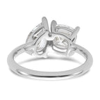 14k White Gold 2 carat Lab Grown Diamond VS+ F+ Cushion and Pear Complete Asymmetrical Two Stone Engagement Ring