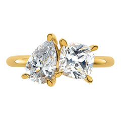 14k Two Stone 1 carat Pear and 1 carat Cushion Ring Mounting (No Stones Included)