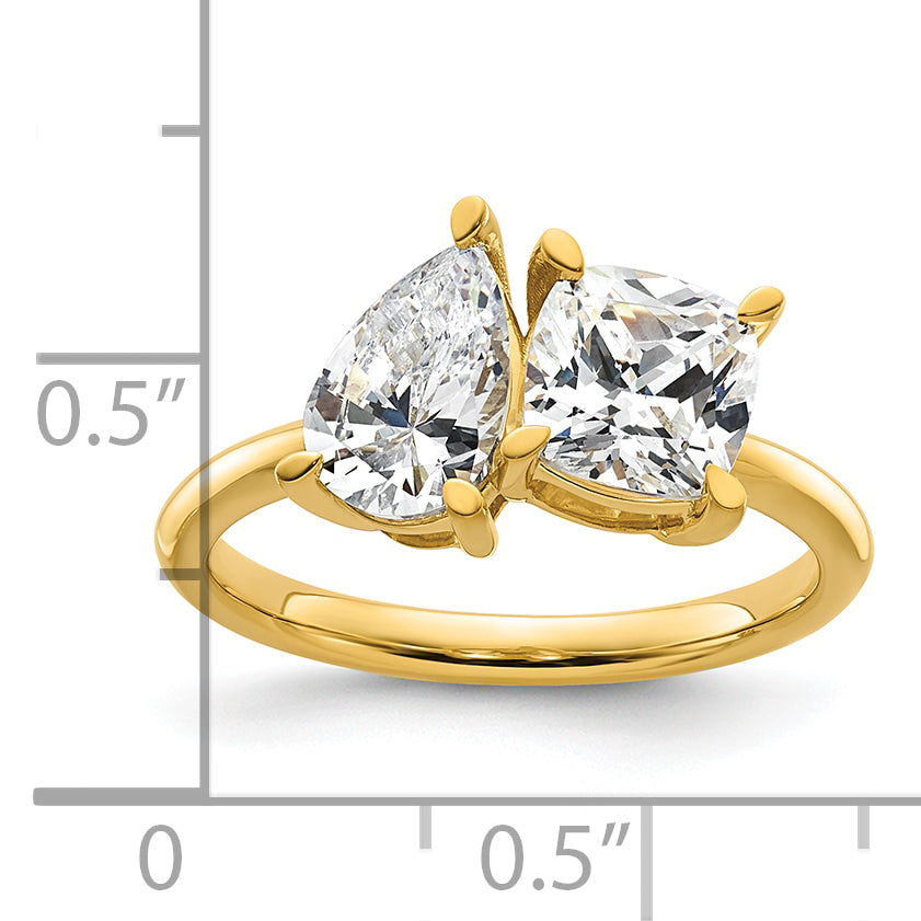 14k Two Stone 1 carat Pear and 1 carat Cushion Ring Mounting (No Stones Included)