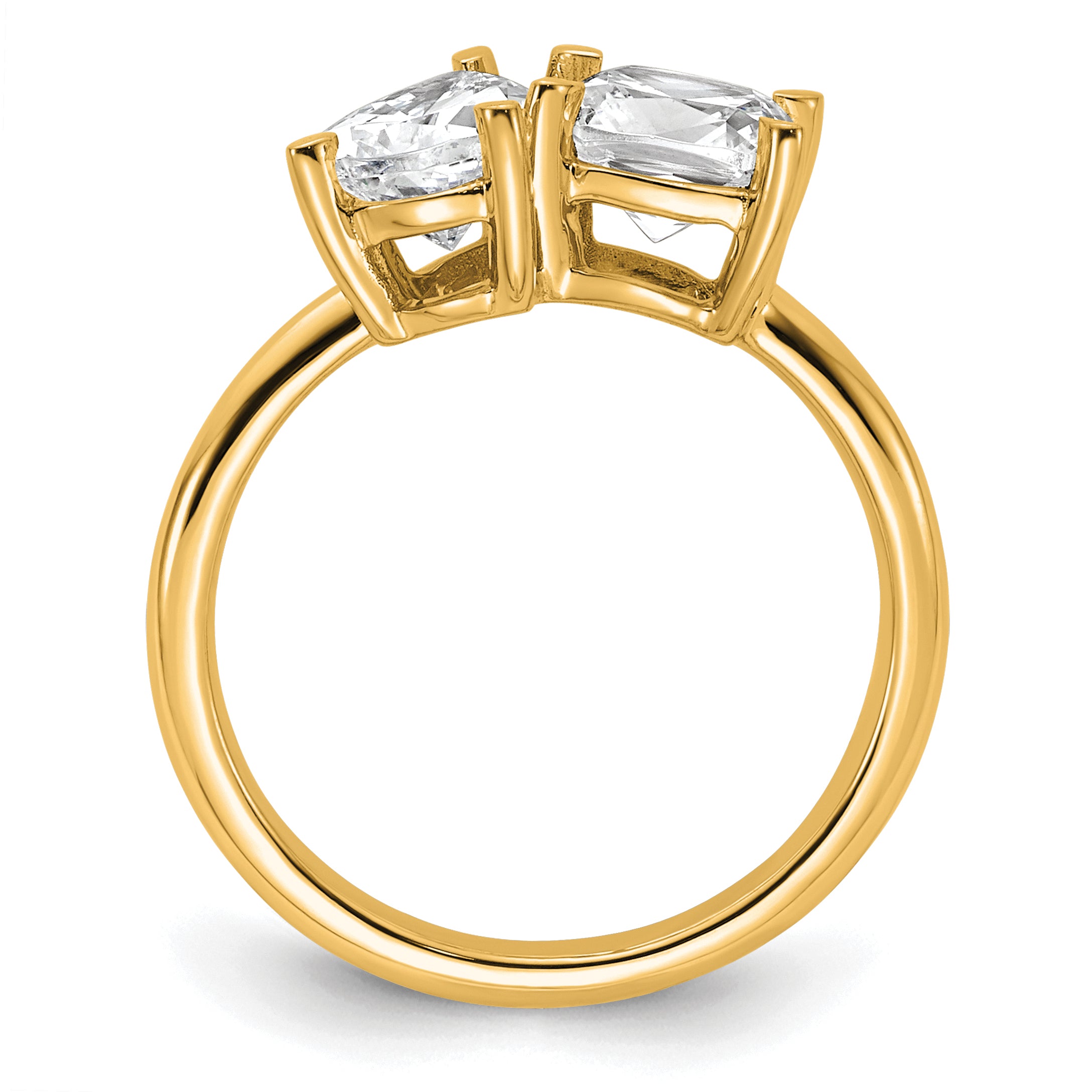 14k 2 carat Lab Grown Diamond VS+ F+ Cushion and Pear Complete Asymmetrical Two Stone Engagement Ring Secondary image