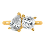 14k 2 carat Lab Grown Diamond VS+ F+ Cushion and Pear Complete Asymmetrical Two Stone Engagement Ring