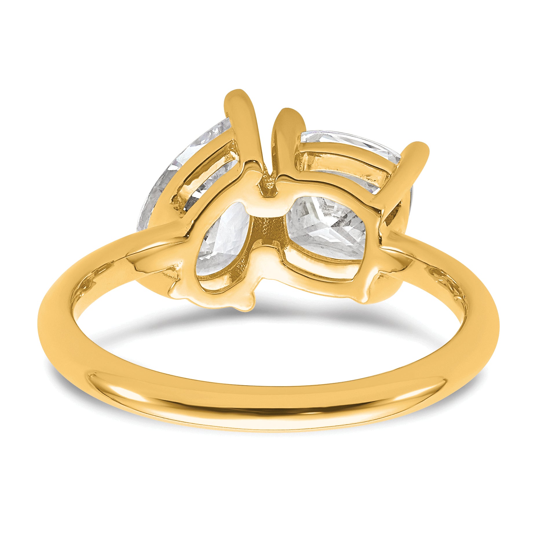 14k 2 carat Lab Grown Diamond VS+ F+ Cushion and Pear Complete Asymmetrical Two Stone Engagement Ring