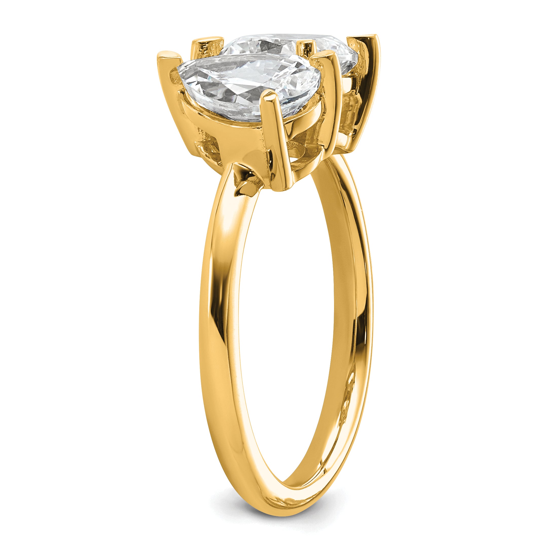 14k 2 carat Lab Grown Diamond VS+ F+ Cushion and Pear Complete Asymmetrical Two Stone Engagement Ring