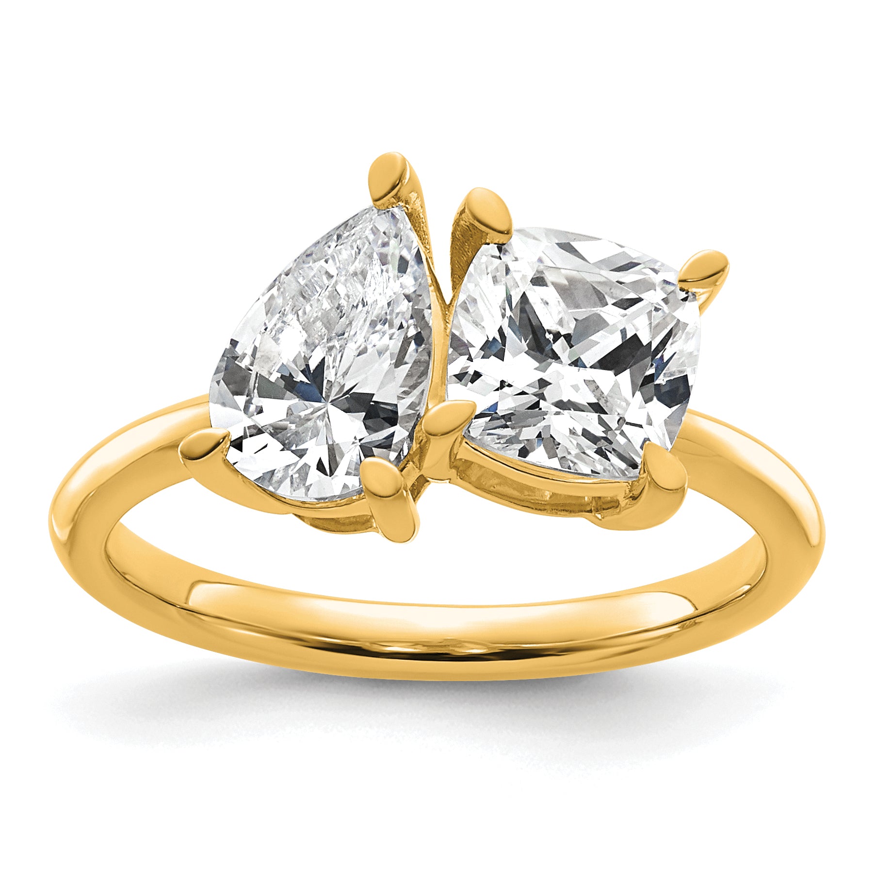 14k 2 carat Lab Grown Diamond VS+ F+ Cushion and Pear Complete Asymmetrical Two Stone Engagement Ring Main image
