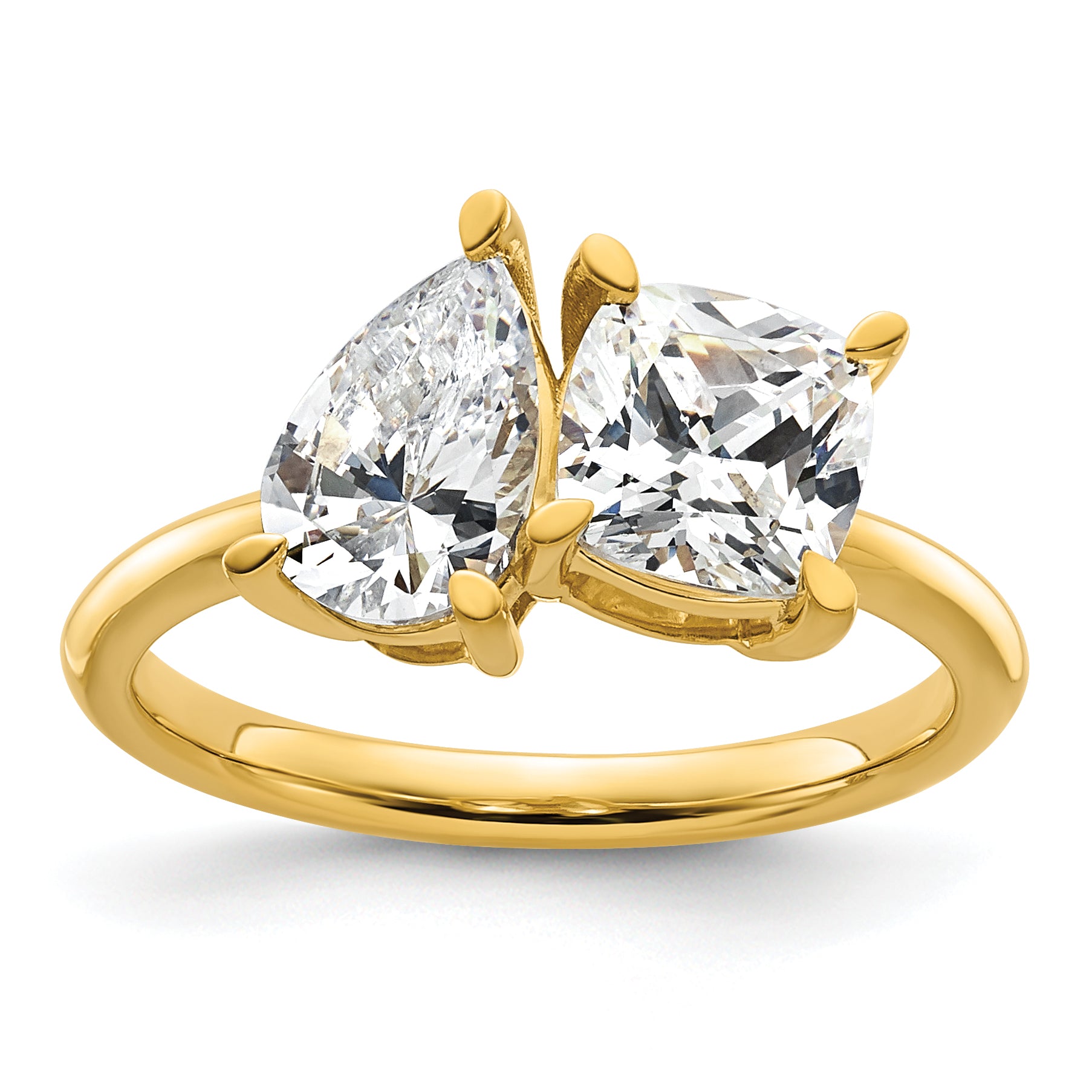 14k Two Stone 1 carat Pear and 1 carat Cushion Ring Mounting (No Stones Included)