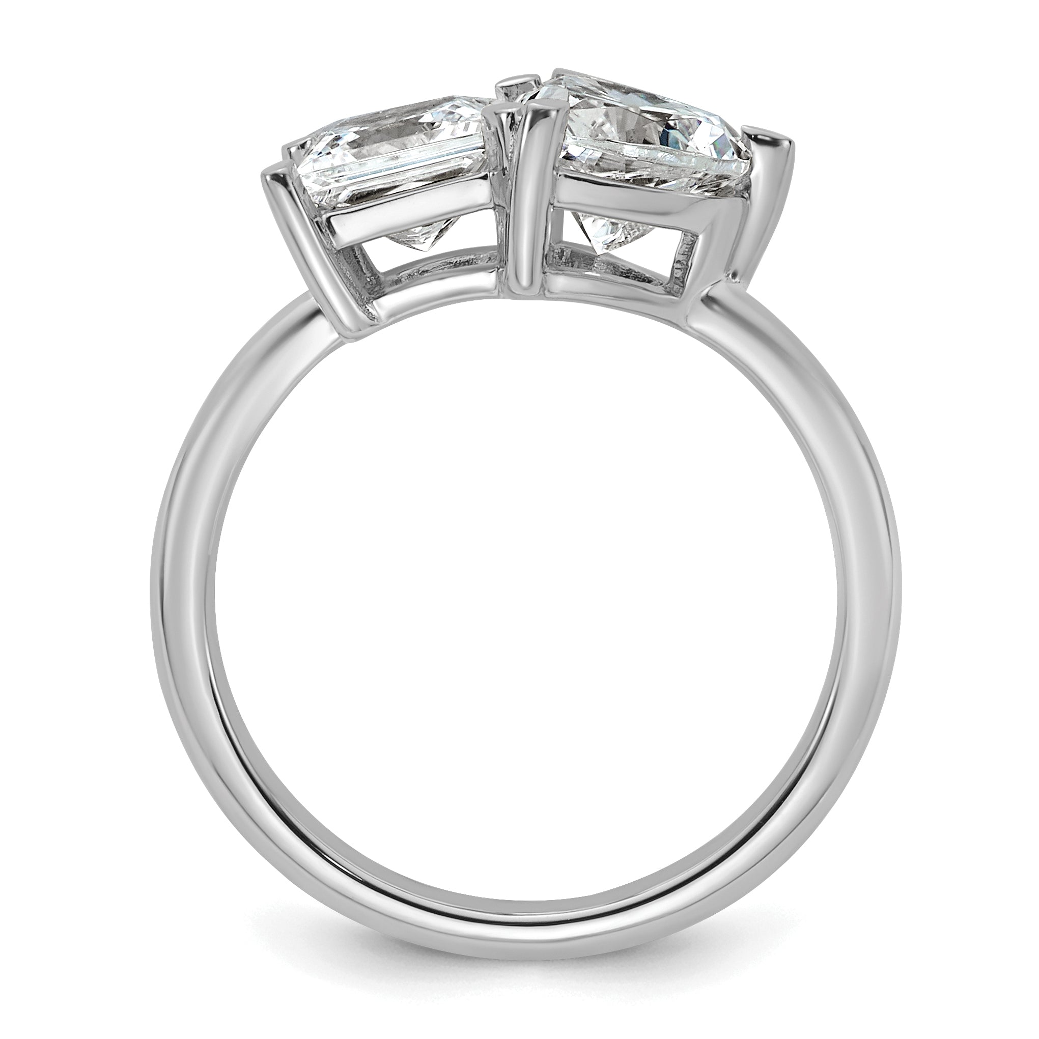 14k White Gold 2 1/8 carat Lab Grown Diamond VS+ F+ Princess and Heart Complete Asymmetrical Two Stone Engagement Ring Secondary image