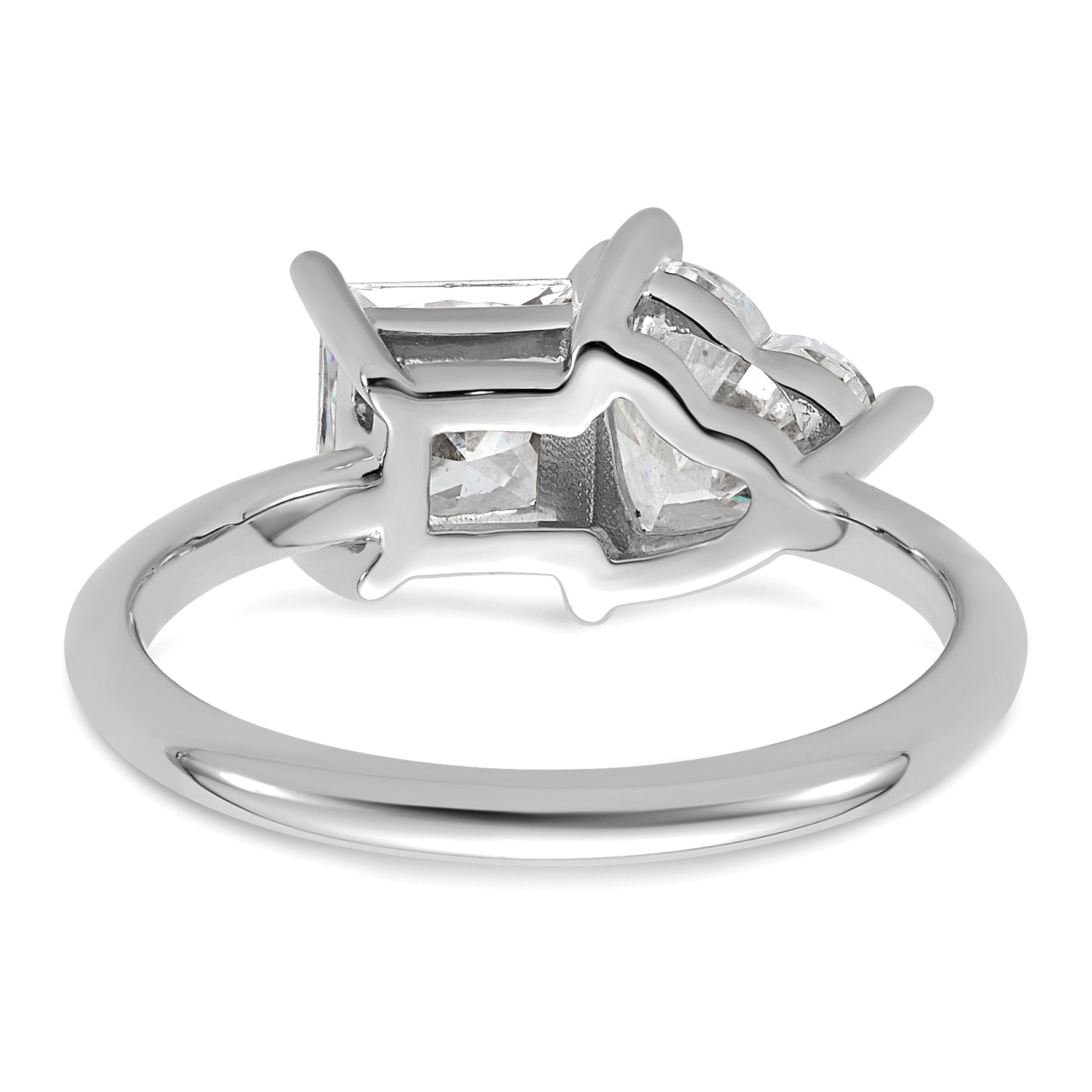 14k White Gold 2 1/8 carat Lab Grown Diamond VS+ F+ Princess and Heart Complete Asymmetrical Two Stone Engagement Ring