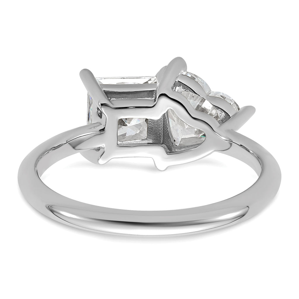 14k White Gold 2 1/8 carat Lab Grown Diamond VS+ F+ Princess and Heart Complete Asymmetrical Two Stone Engagement Ring