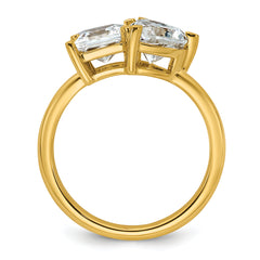 14k 2 1/8 carat Lab Grown Diamond VS+ F+ Princess and Heart Complete Asymmetrical Two Stone Engagement Ring